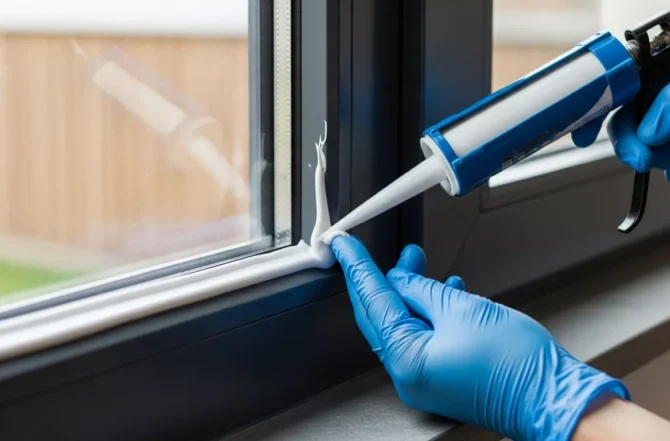 Aplicação de silicone para vedação em vidros e esquadrias