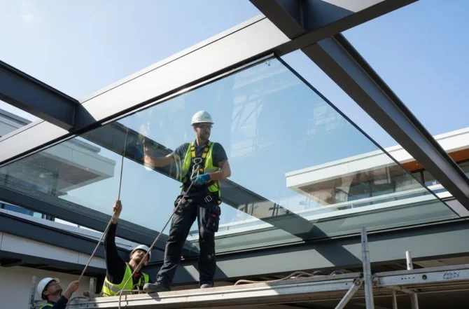 Montagem de coberturas em vidro laminado ou temperado