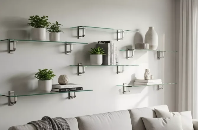 Prateleiras de vidro sob medida com suportes